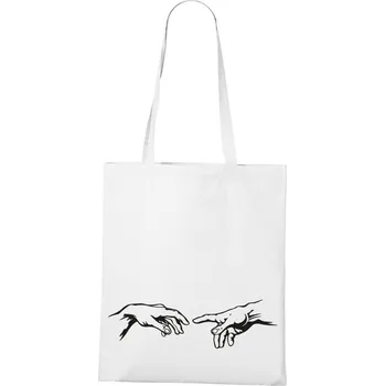 Plátěná taška ruka člověka a ruka boží, Barva Bílá, Velikost 40×45 cm, Canvas Nákupní taška 1103