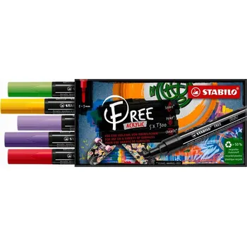 Akrylový popisovač STABILO Free T300 kulatý, 5ks Vibrant