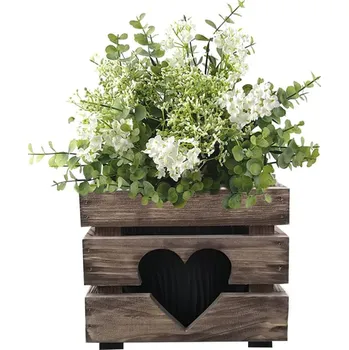 Obal na květináč Amadea Dřevěný obal na květináč se srdcem 17 cm tmavý
