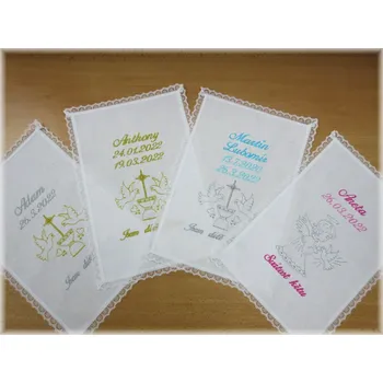 rouška Vyšívaná křestní rouška s krajkou MIX vzorů (Křestní rouška- jména data dle Vašeho zadání. )