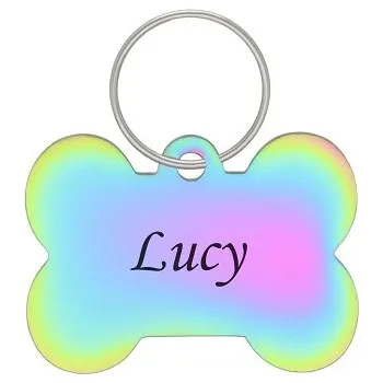 Náhrdelník Doria Psí známka kostička 23x31mm duhová s gravírováním