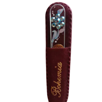 Skleněný pilníček na nehty, čirý s barevnými křišťály Swarovski Elements®, Modrý květ I - 90 mm