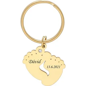 Náhrdelník Doria Přívěsek na klíče nožičky zlaté s gravírováním