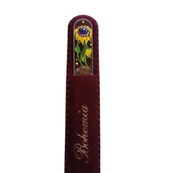 Skleněný pilníček na nehty, čirý podklad s křišťály Swarovski Elements®, Slunečnice - 110 mm