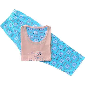 Dámské pyžamo Dámské bavlněné pyžamo krátký rukáv a 3/4 kalhoty - C-Lemon Barva: Béžová, Velikost: L