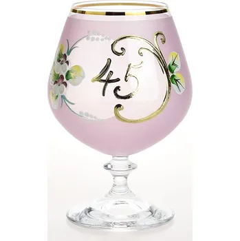 Sklenice Výroční číše NB Česko Ručně dekorovaná výroční novoborská číše 45 let, růžová - 400 ml