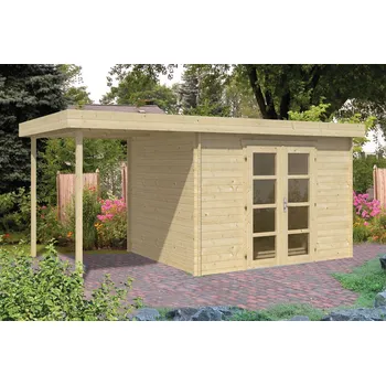 Zahradní domek Domek s přístřeškem 28 mm Modern Extra 520X260 (Zahradní srubový domek 28 mm)