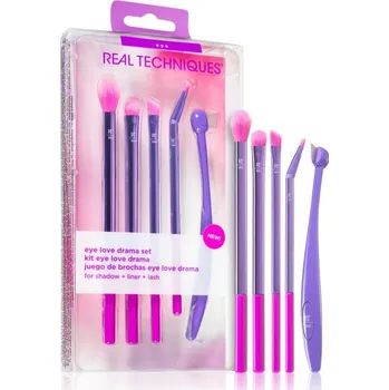 Real Techniques Eye Love Drama RT 320 štětec na blending 1 ks + RT 306 štětec na rozmazávání očních stínů 1 ks + RT 344 zkosený štětec na oční linku 1 ks + RT 351 štětec na oční linky 1 ks + RT 352 kartáček na řasy a obočí 1 ks