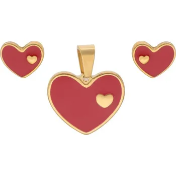 Souprava šperků Doria Set šperků z oceli zlato-červené SRDÍČKA K400