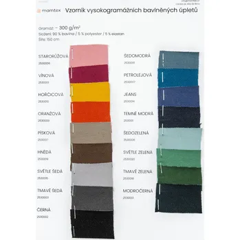 Vzorník vysokogramážních bavlněných úpletů