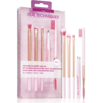 Barva na řasy a obočí Real Techniques Naturally Beautiful RT 355 štětec na aplikaci očních stínů 1 ks + RT 354 štětec na rozjasňovač na obočí 1 ks + RT 326 štětec na oční linky 1 ks + RT 353 kartáček na obočí 1 ks + pinzeta se zešikmeným koncem 1 ks