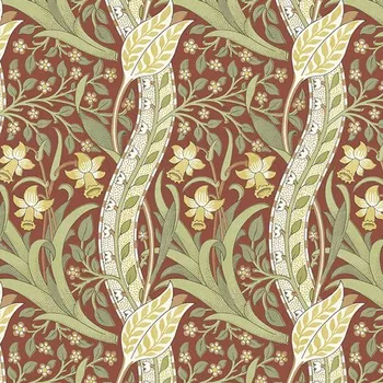 Free Spirit William Morris Thameside tulipány na cihlové červené vícebarevná bavlněná látka patchwork