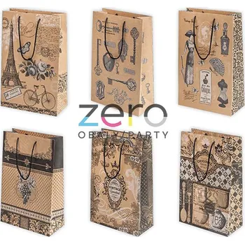 Dárková taška Taška papírová dárková 23x32x11 cm (eko) - přírodní se vzory (mix 1)