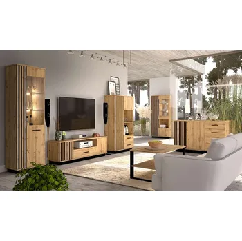 Obývací stěna Obývací pokoj Lamelo 1 - dub wotan/černá