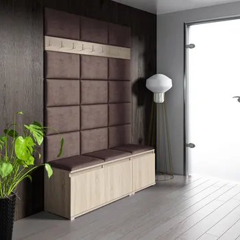 Předsíňová stěna Eka Předsíňová stěna s čalouněnými panely Trinity 6 - Sonoma / Světlá hnědá 2306