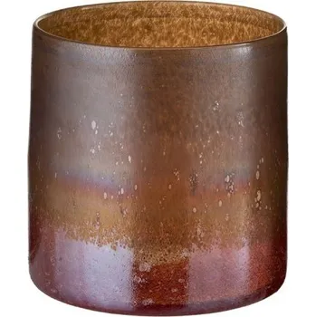 Váza Žluto hnědo bordový skleněný svícen / váza - 20*20*19,5 cm