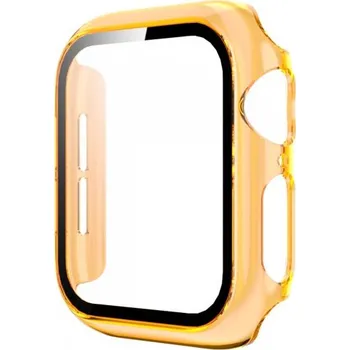 Pouzdro na mobilní telefon Transparentní pouzdro s tvrzeným sklem pro Apple Watch 38mm - oranžové