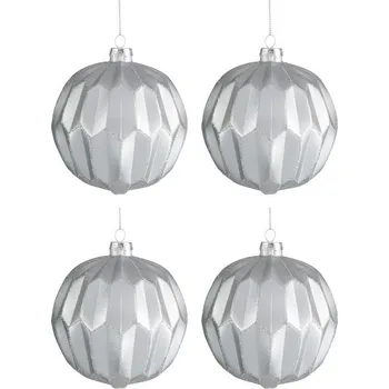 Vánoční dekorace Sada 4ks stříbrná skleněná ozdoba s glitry - Ø 10cm