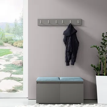 Předsíňová stěna Eka Předsíňová stěna s čalouněnými panely Trinity 5 - Grafit / Světlá modrá 2322