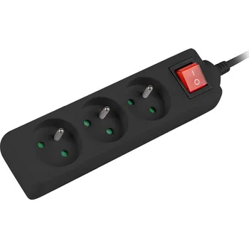 Prodlužovací kabel NATEC Prodlužovací kabel Lanberg PS1, 3 zásuvky, 3m vypínač, černá PS1-03E-0300-BK