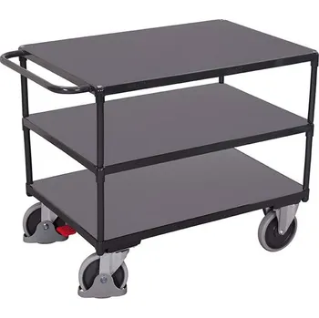 Plošinový vozík Policový vozík VARIOfit, tři police z desky MDF, 1000 x 600 mm, nosnost 500 kg, barva antracit RAL7016 /deska šedá