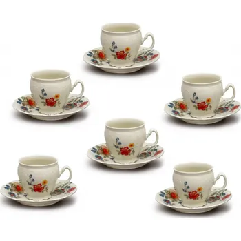 Thun 1794 Bernadotte, moka šálky a podšálky, 90 ml, slonová kost, květiny, Thun, 6 ks