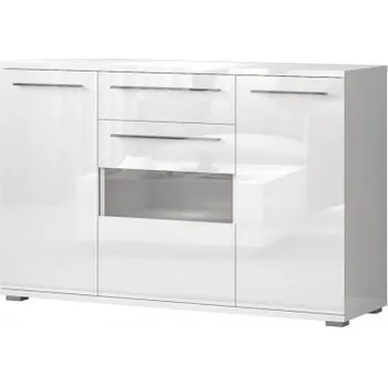 Komoda Velká komoda s prosklením a osvětlením Tiana - bílá