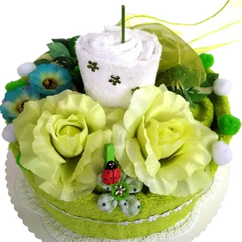 Bytová dekorace Veratex Textilní dort svícen žlutozelený/ bílý