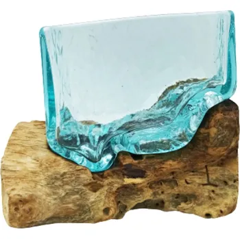 AWGifts Tavená skleněná nádrž na dřevě - Střední miska dekorace