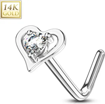 Piercing Šperky4U Zlatý piercing do nosu srdíčko - čirý zirkon, Au 585/1000 - ZL01193C-WG