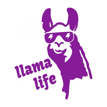Polep vozidla SAMOLEPKA Lama 004 llama life (14 - fialová) NA AUTO, NÁLEPKA, FÓLIE, POLEP, TUNING, VLASTNÍ TEXT, TISK, AUTOSAMOLEPKY.cz, POLEPY, OBRÁZEK, LOGO, SAMOLEPKY