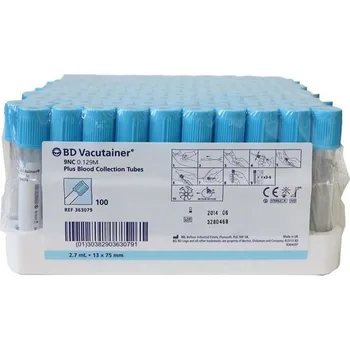 Zkumavka Vacutainer Plus koagulace Na citrát 0,129M, 2,7 ml, světle modrý uzávěr, 100 ks