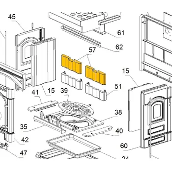 Krbová kamna NORDICA Zadní keramická horní vyzdívka; ND 7127900