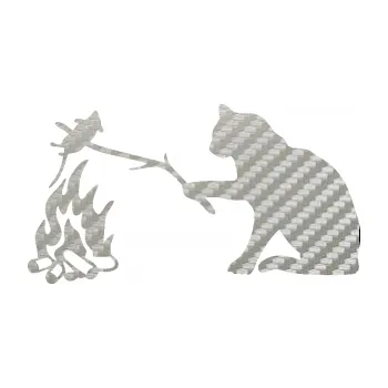 Samolepicí dekorace na vozidlo Kočka s myší levá (52 - 3D karbon stříbrný) SAMOLEPKA NA AUTO, NÁLEPKA, FÓLIE, POLEP, TUNING, VLASTNÍ TEXT, TISK, AUTOSAMOLEPKY.cz, POLEPY, OBRÁZEK, LOGO, 3D STICKERS