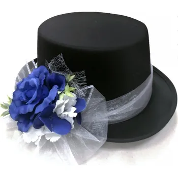 Svatební dekorace Cylindr černý s tm.modrou růží