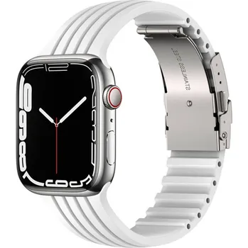 Příslušenství k chytrým hodinkám eses Silikonový řemínek pro Apple Watch s kovovou sponou - Bílý 38mm, 40mm, 41mm