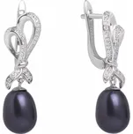Náušnice s pravou černou perlou ve tvaru kapky GRP18217EB