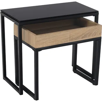 Konferenční stolek SET 2 ks konferenčních stolků DAGOR MDF dub, kov a sklo černý lak