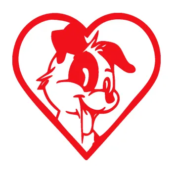 Polep vozidla SAMOLEPKA Pes 172 pravá v srdíčku (10 - červená) NA AUTO, NÁLEPKA, FÓLIE, POLEP, TUNING, VLASTNÍ TEXT, TISK, AUTOSAMOLEPKY.cz, POLEPY, OBRÁZEK, LOGO, SAMOLEPKY