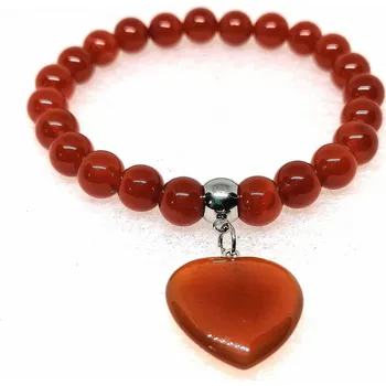 Náramek Karneol náramek s přívěskem srdce – ochranný kámen s chirurgickou ocelí