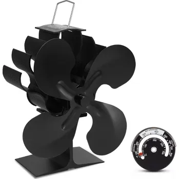 Domácí ventilátor Teplem poháněný ventilátor 4 lopatky s teploměrem