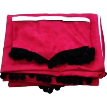 Sada záclon UNI - červená, černé bambulky