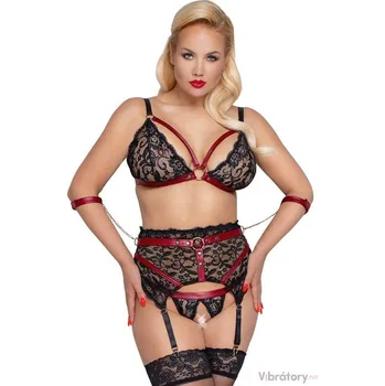 Dámská erotická souprava Erotický set prádla – podprsenka, kalhotky a podvazkový pás s pouty Cottelli BONDAGE, XXL