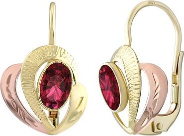 Zlaté náušnice ze žlutého a růžového zlata s přírodním červeným topazem SILVEGO30595R