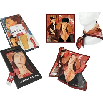 Šátek Carmani® Carmani - Šátek A. Modigliani, Woman in a hat and Mario Varvogli v dárkovém balení - 50*50 cm
