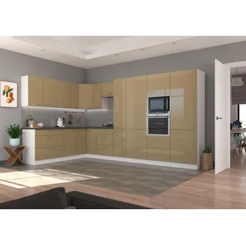 Kuchyňská linka Kuchyňská linka LARA cappuccino lesk, Rohová sestava D, 230 x 370 cm