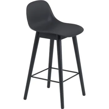 Barová židle Muuto Barová stolička Fiber Stool 65cm s opěrkou, Wood base, black