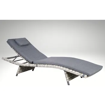 Zahradní lehátko Polohovatelné zahradní lehátko Rick, kulatý šedý umělý ratan, hliník