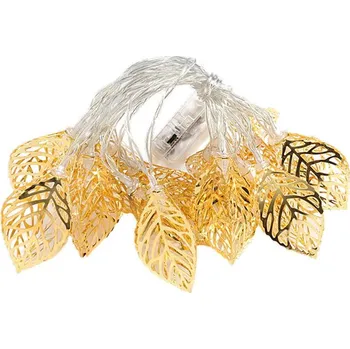 Vánoční dekorace Hjlight Světelný řetěz se zlatými listy a průhledným kabelem 2 m 10 LED