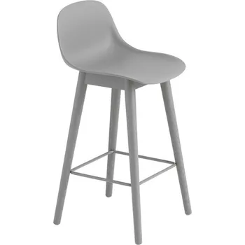 Barová židle Muuto Barová stolička Fiber Stool 65cm s opěrkou, Wood Base, grey